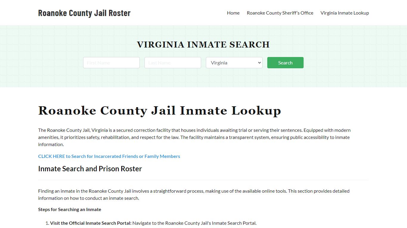 Roanoke County Jail Roster Lookup, VA, Inmate Search